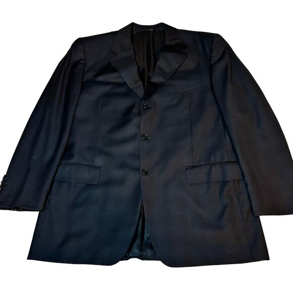 Canali 100% Wool Navy Blazer Sports Coat Plaid Pattern 3 Button Front Size 52R - Picture 1 of 11